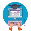 hand with computer document education to study vector illustration
